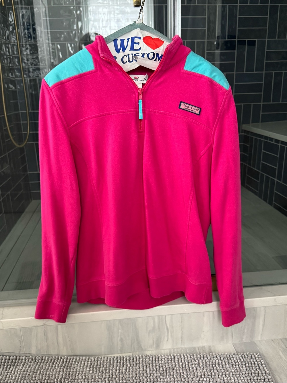 Vineyard Vines Lipstick Pink & Turquoise Shep Shirt Quarter-Zip Pullover